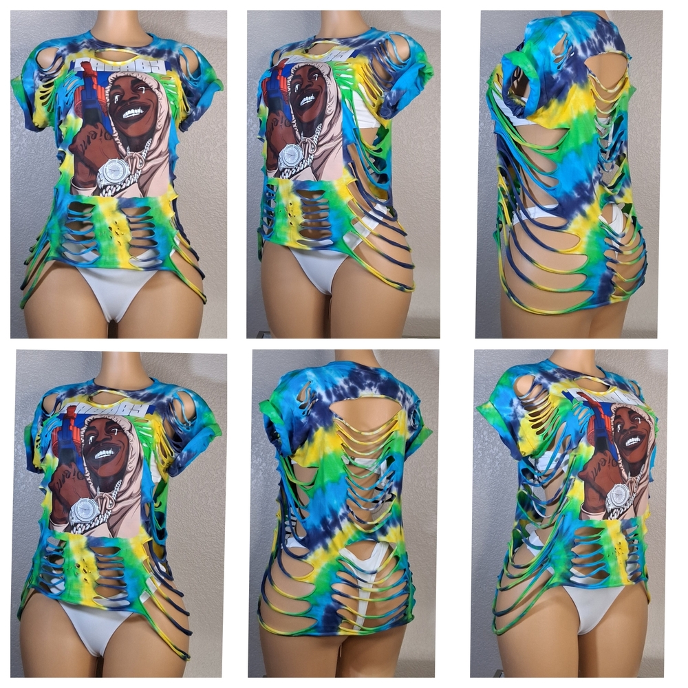 Colorful Graphic Cut-Out T-Shirt